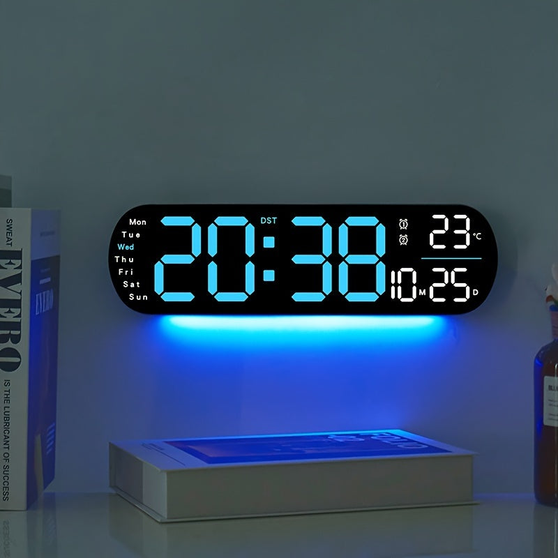 LumoView Clock - LED Wall Clock with Date and Temperature Display