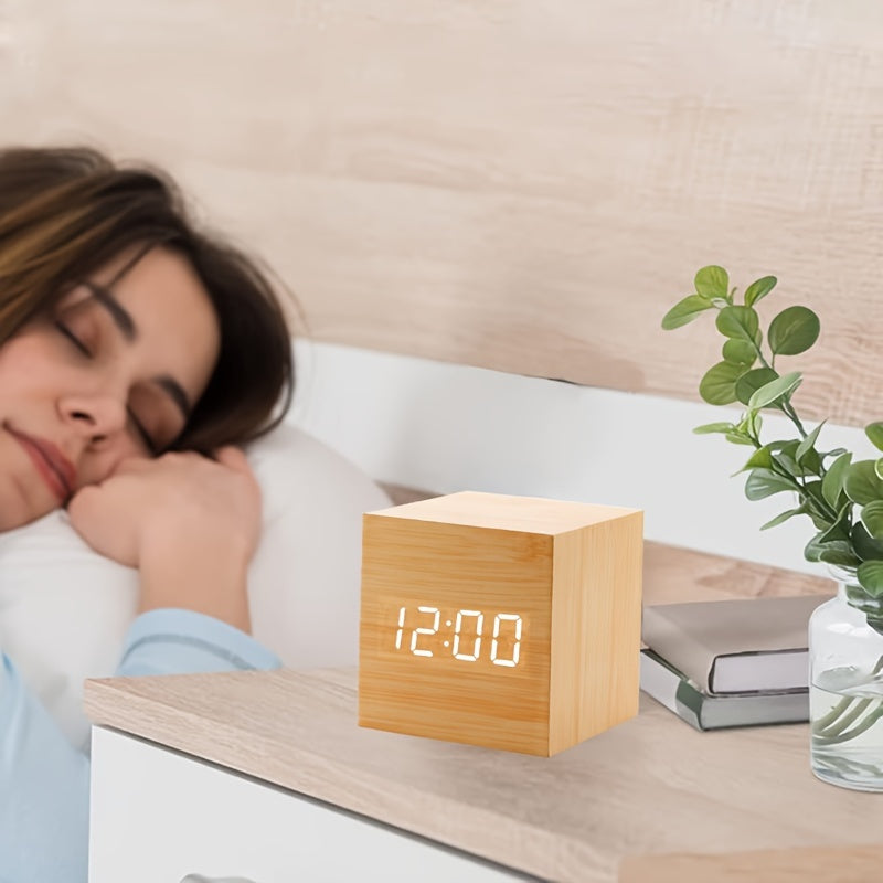 WoodTime Clock - Elegant Wooden Alarm Clock with LED Display