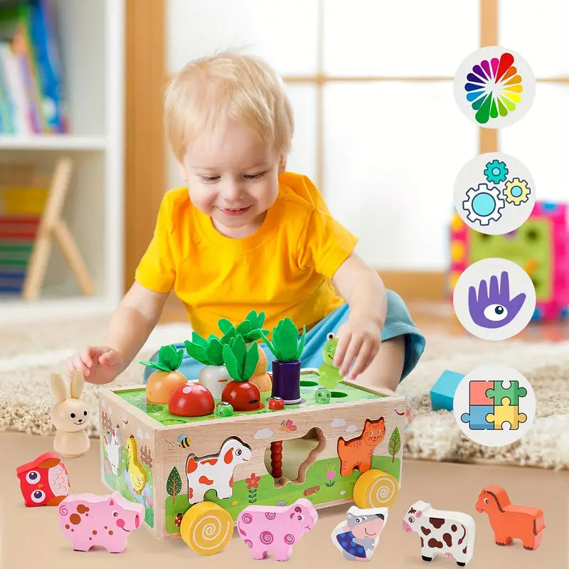 Wooden Montessori Activity Cube - 7 Educational Games for Kids Ages 2-3