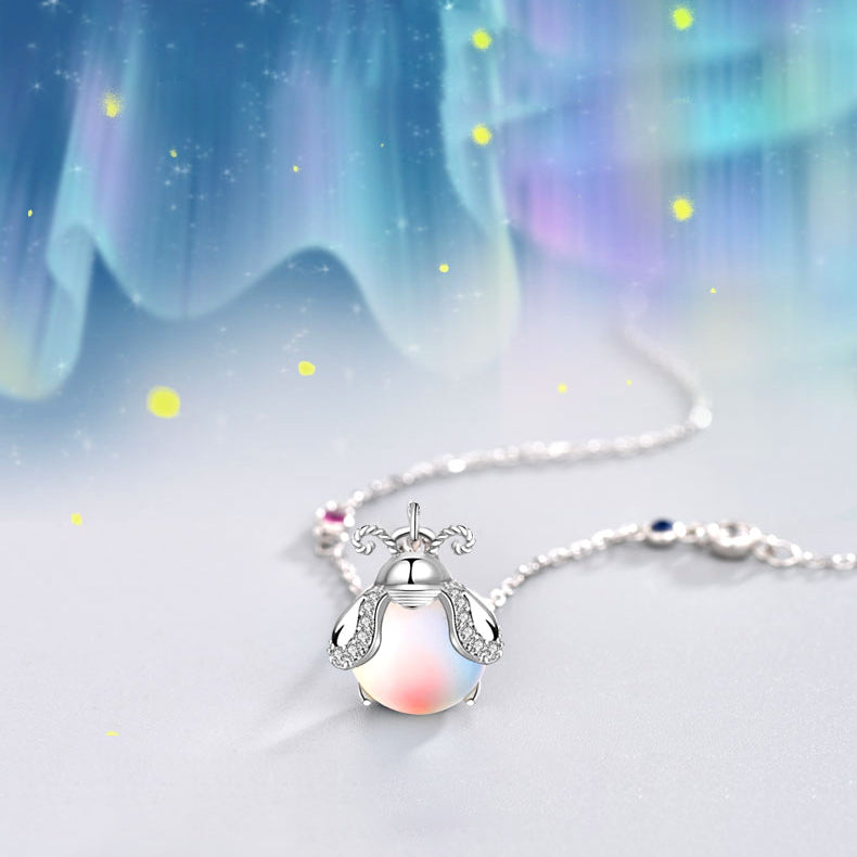 Collier Pierre de Lune Luciole Unique - Argent 50cm