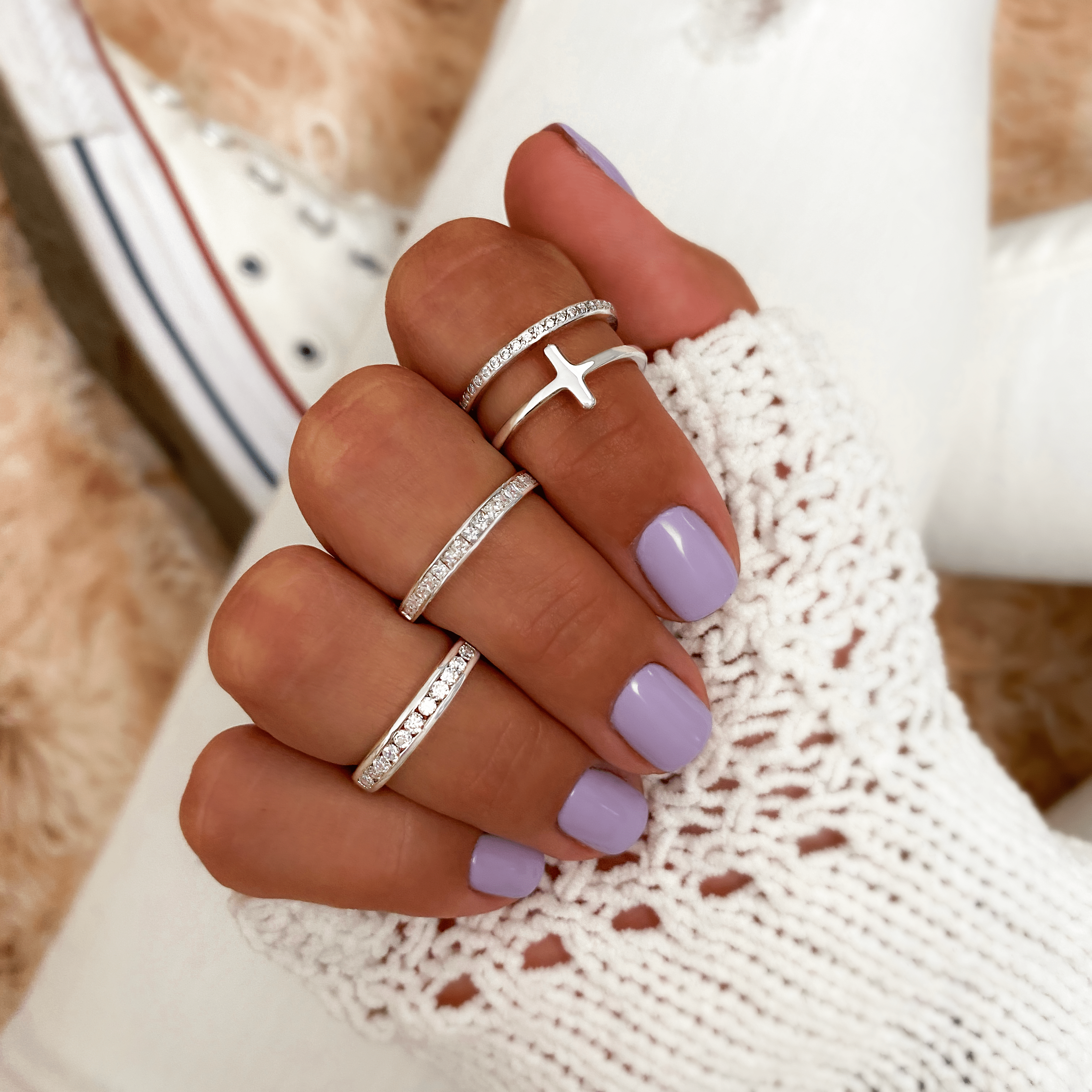 Celeste - Double Cross Ring in Zirconia and 925 Silver