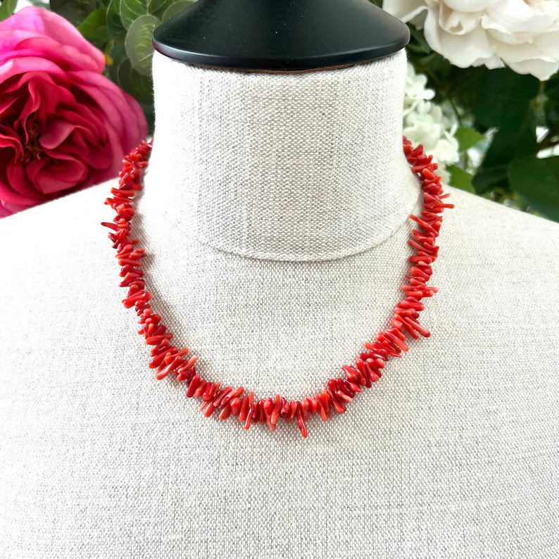 Collier Corail Rouge Bohème - Fait à la Main 46 cm