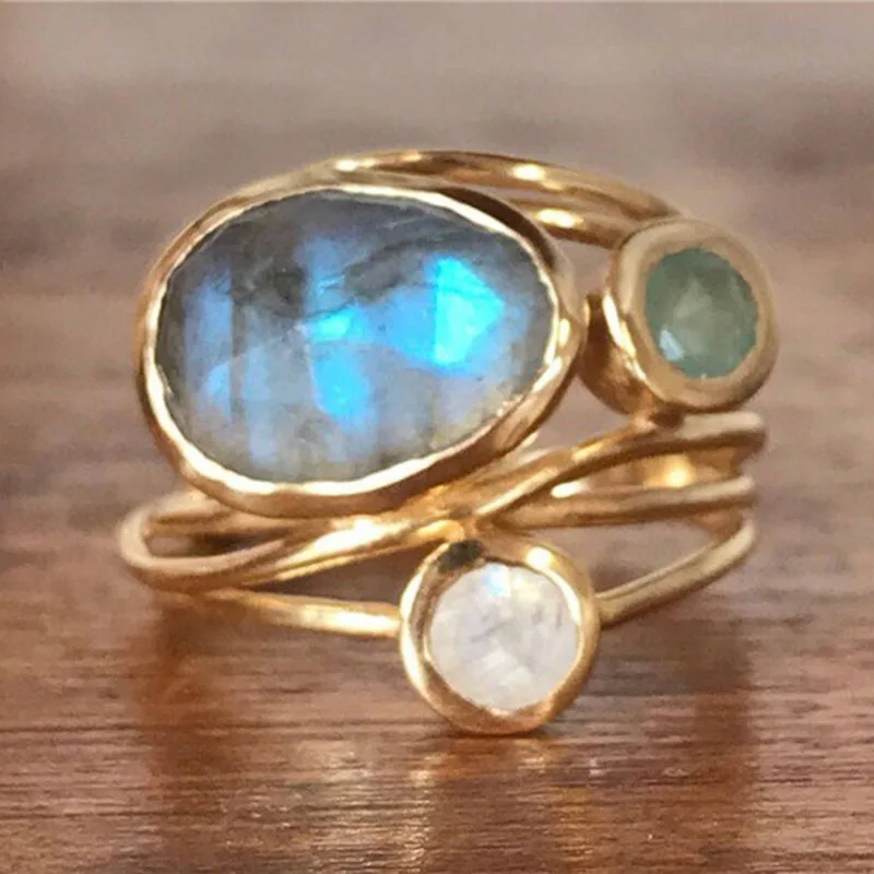 Sophia - Boho Gold Ring with Statement Crystal