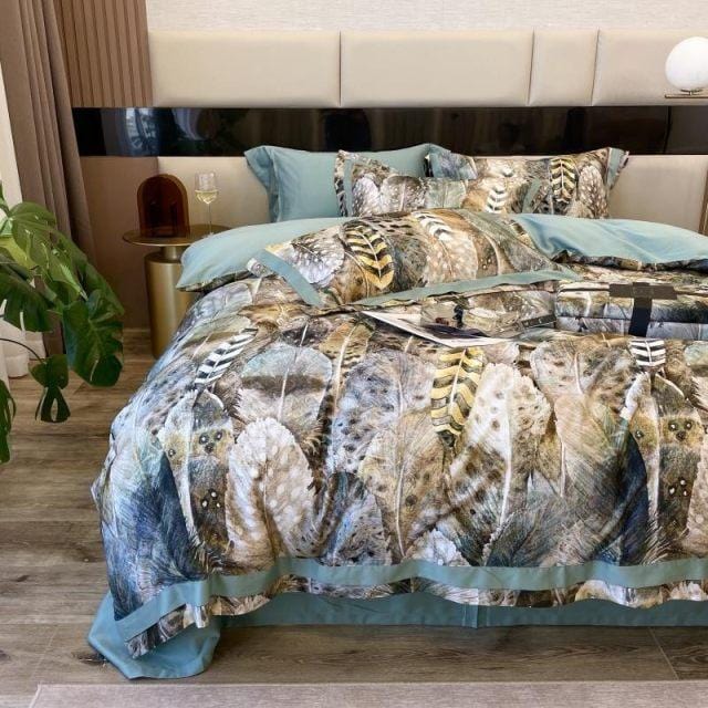 Feather Heathe - 4-Piece Egyptian Cotton Duvet Cover Set