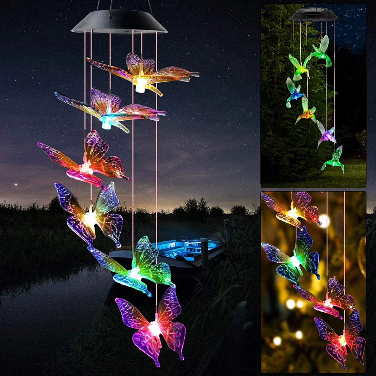 Solar Birds - Lampe solaire de jardin avec oiseaux suspendus