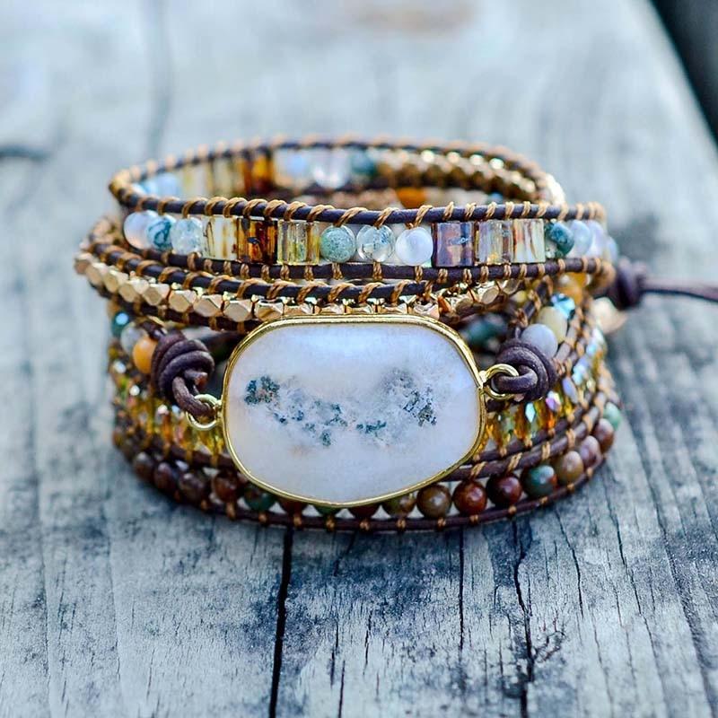 Lunara - Bracelet wrap en agate clair de lune