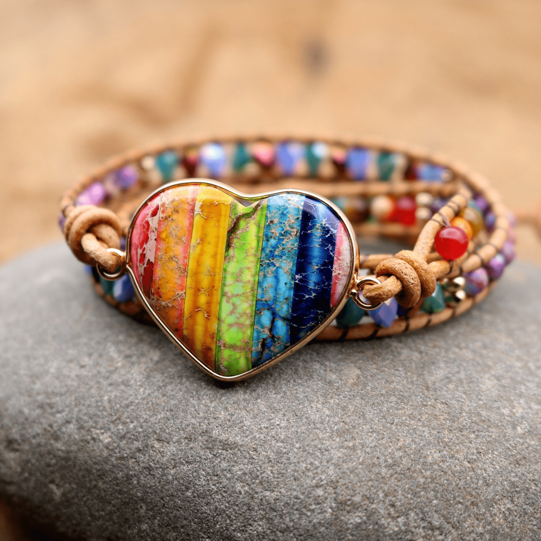Liora Bracelet Wrap Chakra Cœur – Jaspe Boho Équilibre
