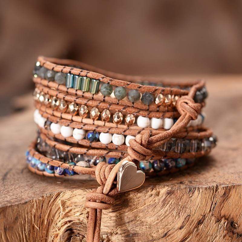 Lunara - Bracelet wrap cœur en labradorite