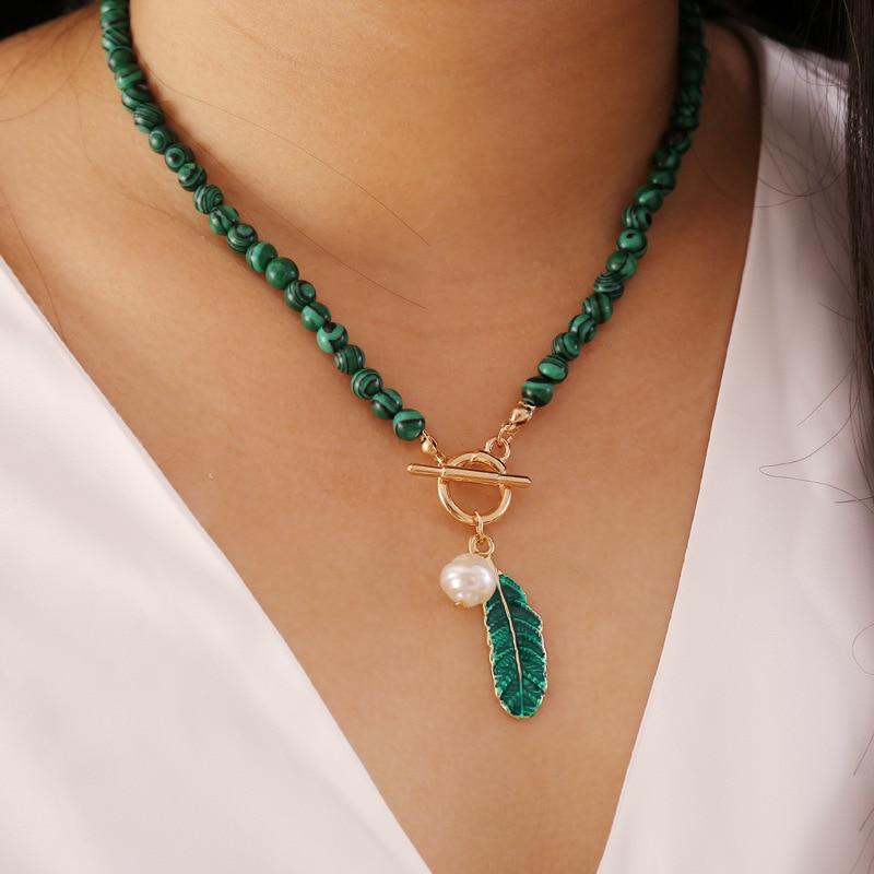 Thalina - Collier en pierre de malachite naturelle