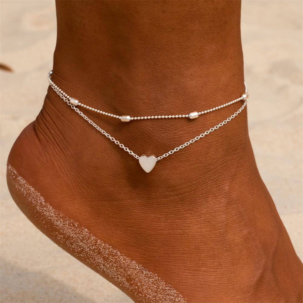 Fiora - Silver Heart Charm Anklet