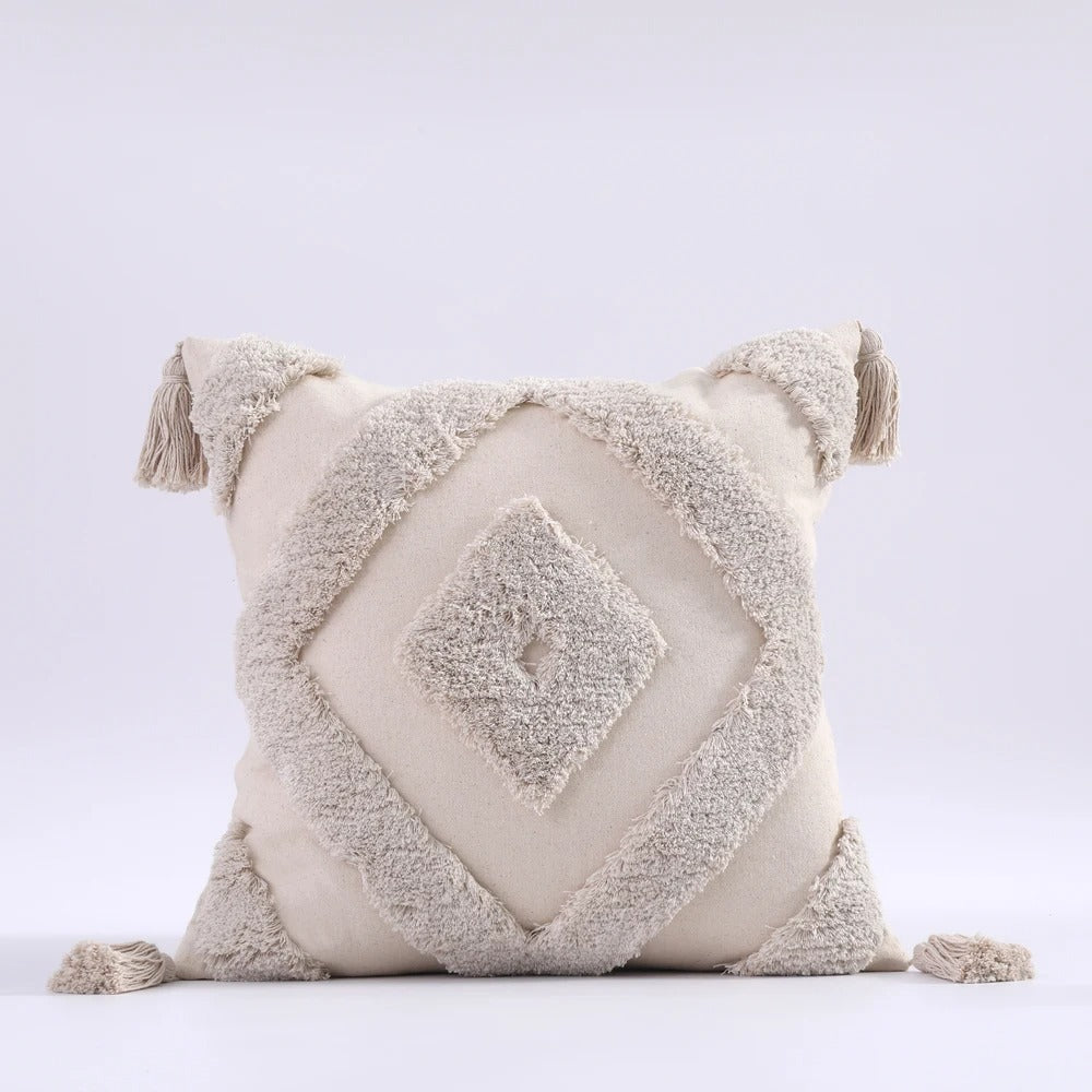 ZulaWeave - Tufted Bohemian Cushion Cover with Moroccan Accents