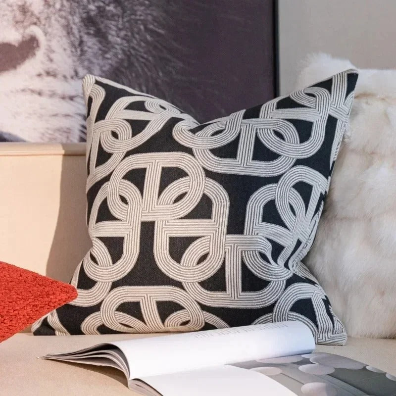 VelvetGlow - Reversible Geometric Jacquard Cushion Cover