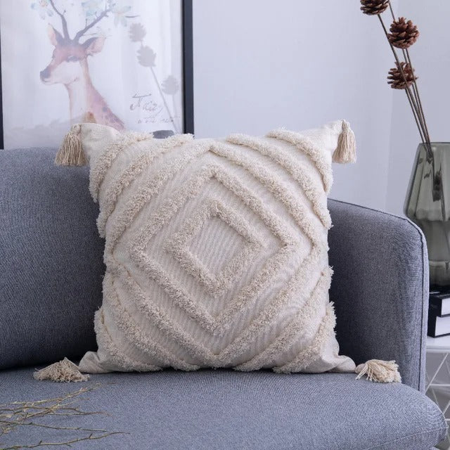 ZulaWeave - Tufted Bohemian Cushion Cover with Moroccan Accents