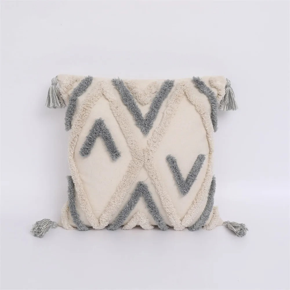 ZulaWeave - Tufted Bohemian Cushion Cover with Moroccan Accents