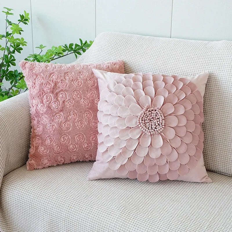 VelourVista - Enchanting Pink Bunny Cushion Cover for a Magical Interior