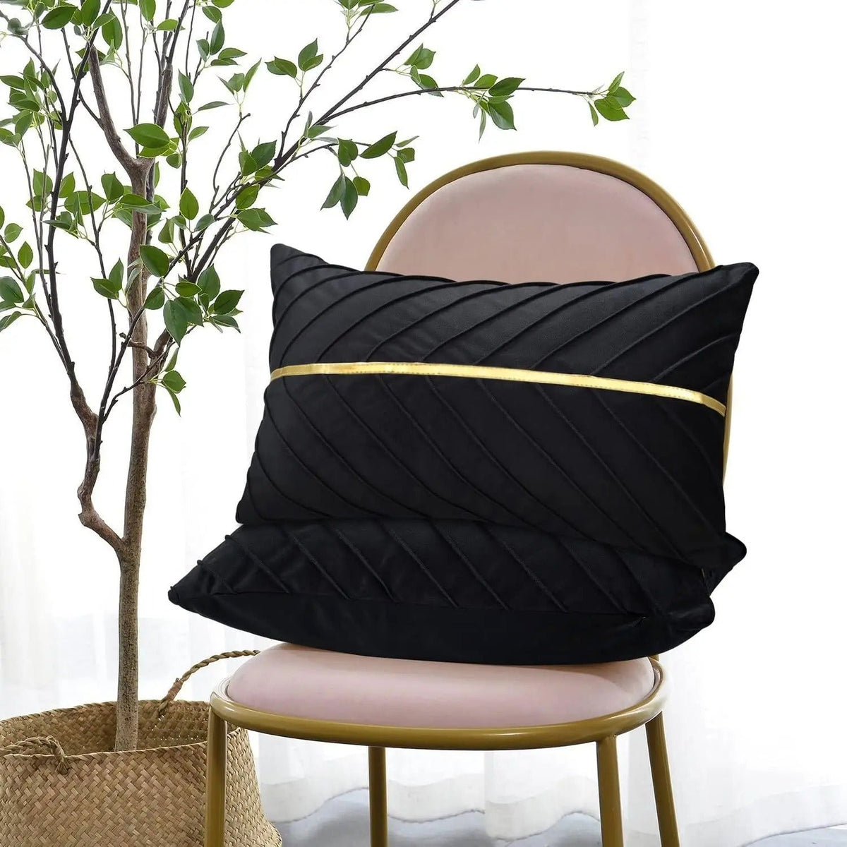 Noir Elegance - Velvet Cushion Cover with Gold Sequins