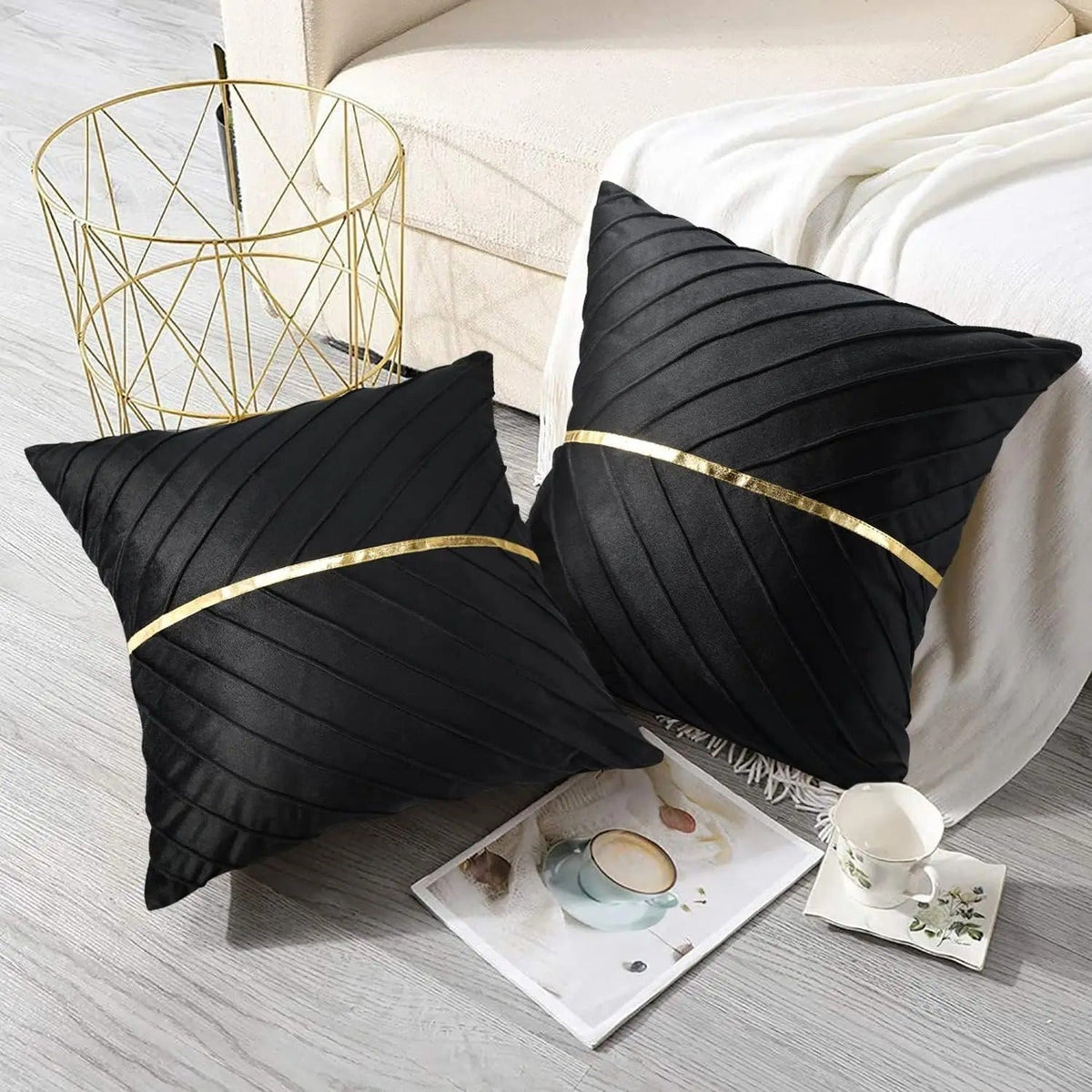 Noir Elegance - Velvet Cushion Cover with Gold Sequins