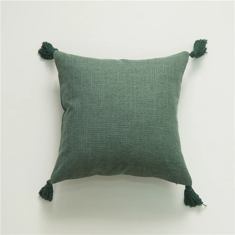 ImperialRest - Elegant Linen Pom-Pom Cushion Cover