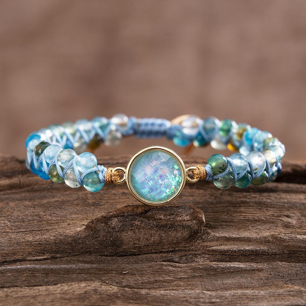 Liora - Blue Opal Beaded Bracelet with Silver-Plated Setting