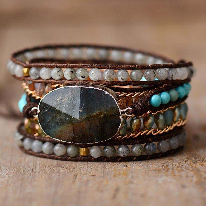 Lira Shine - Bracelet wrap 5 rangs en labradorite