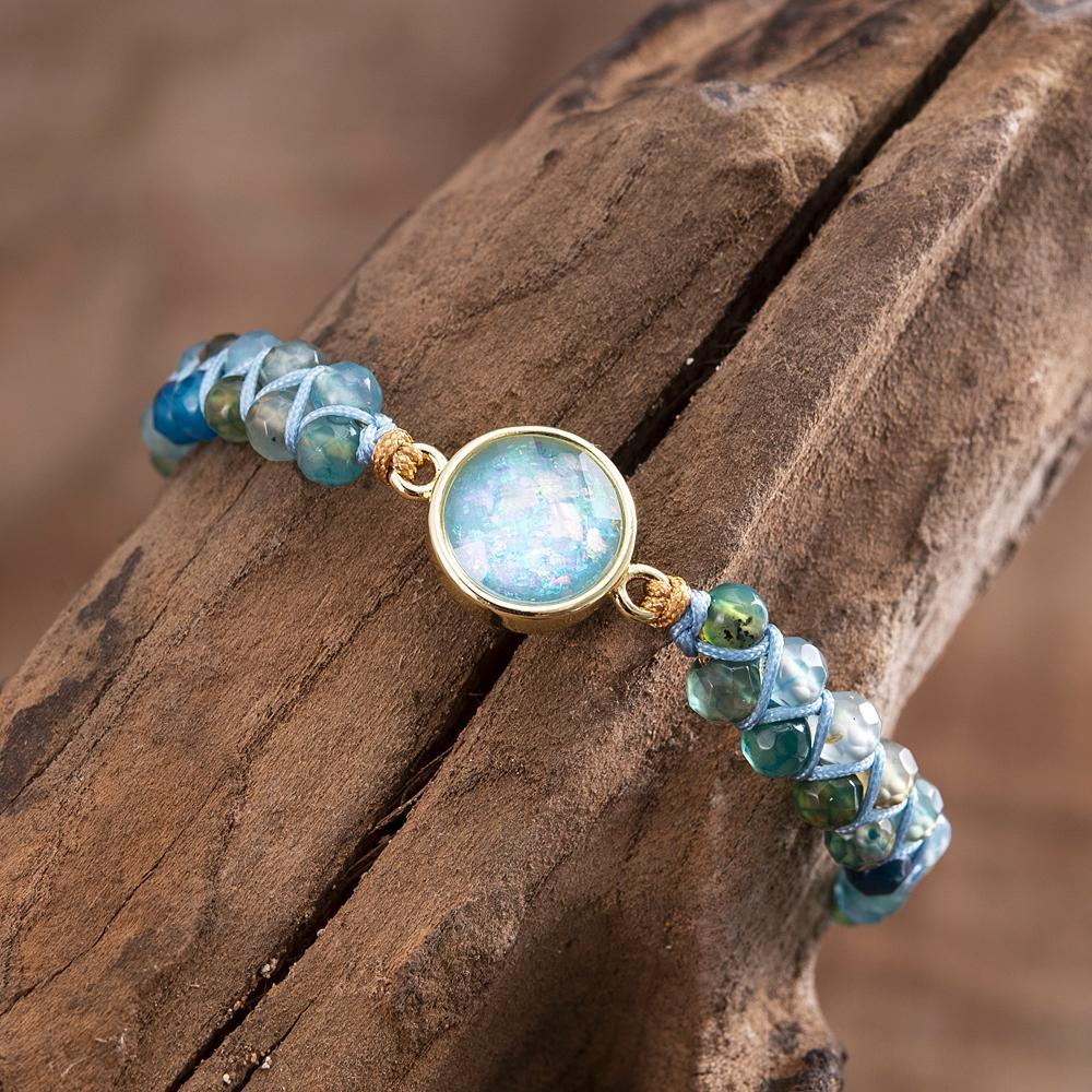 Liora - Blue Opal Beaded Bracelet with Silver-Plated Setting