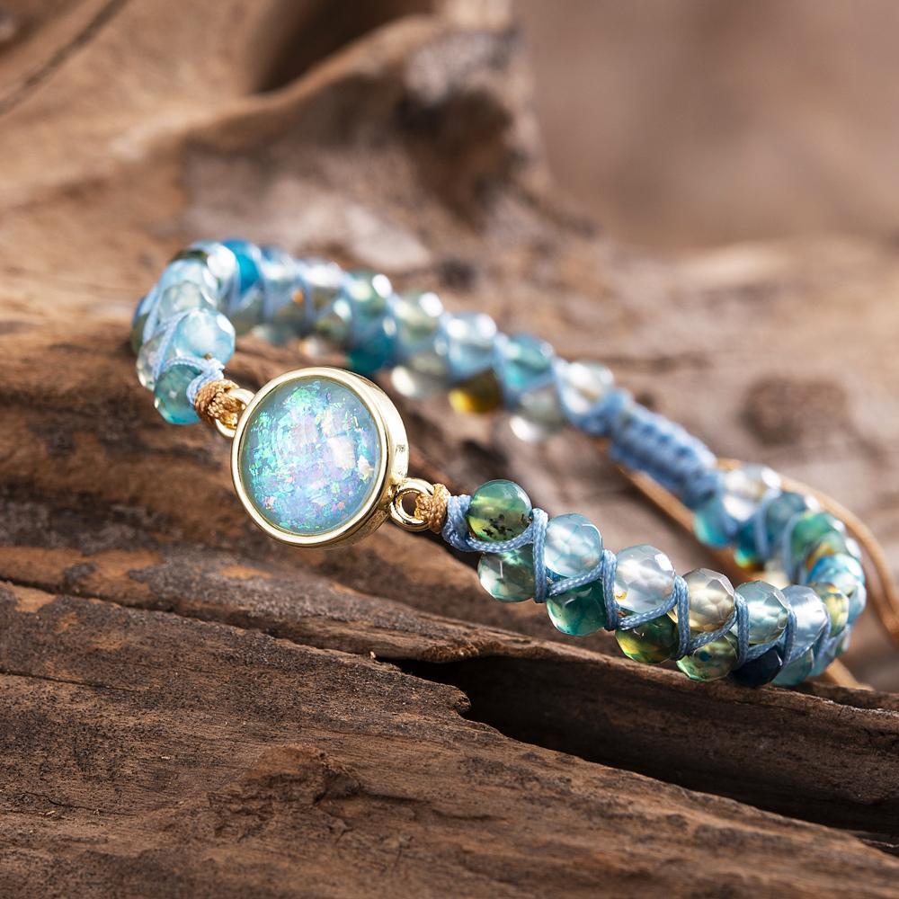 Liora - Blue Opal Beaded Bracelet with Silver-Plated Setting