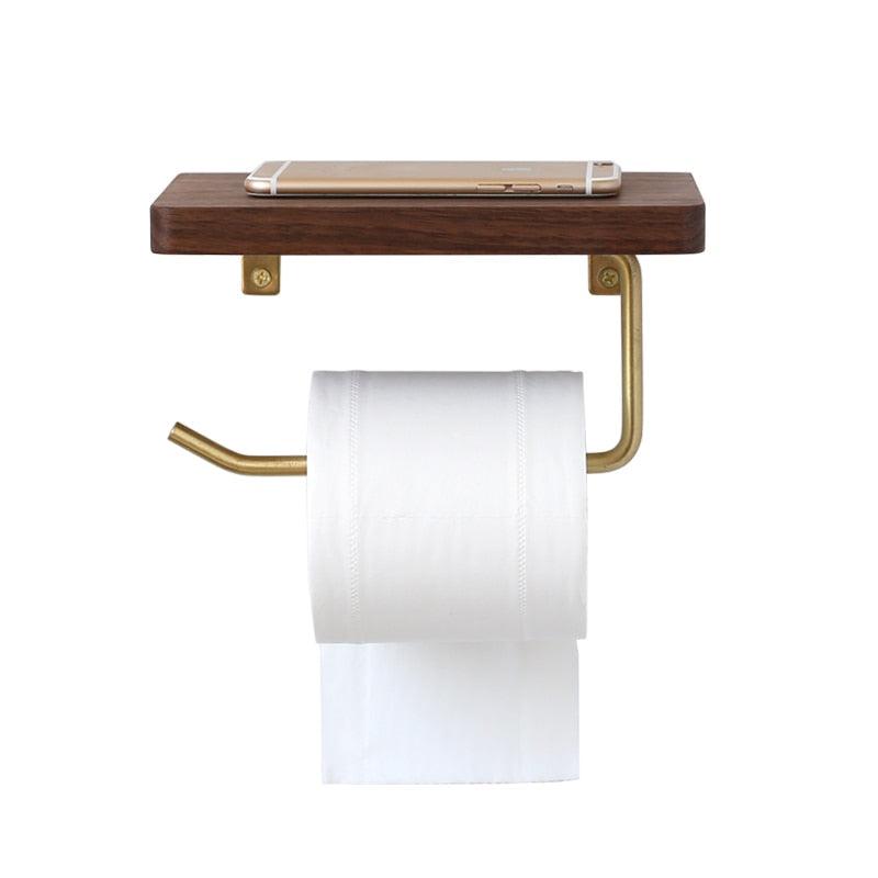 WoodNest - Porte-rouleau de papier toilette en bois avec tablette de rangement