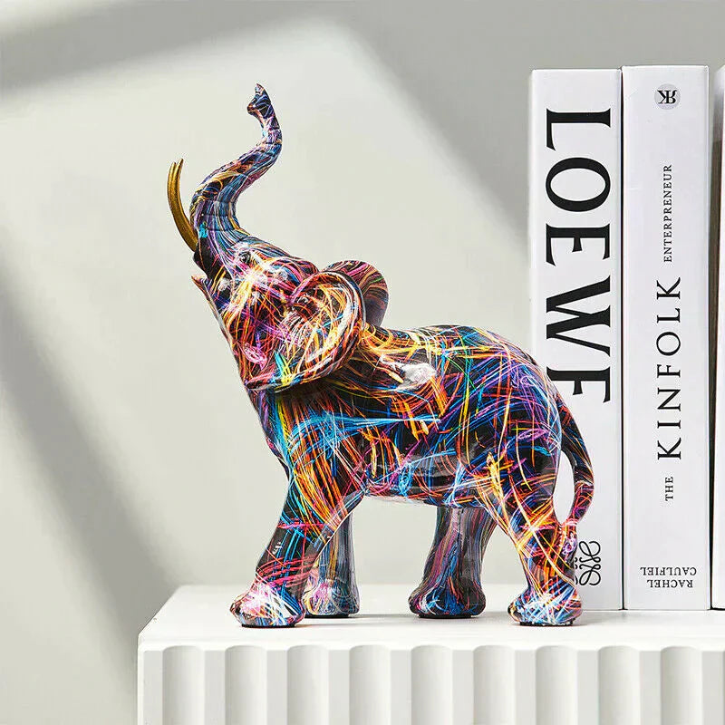ColorElephant - Statue Éléphant Graffiti en Résine pour une Décoration d'Intérieur Artistique