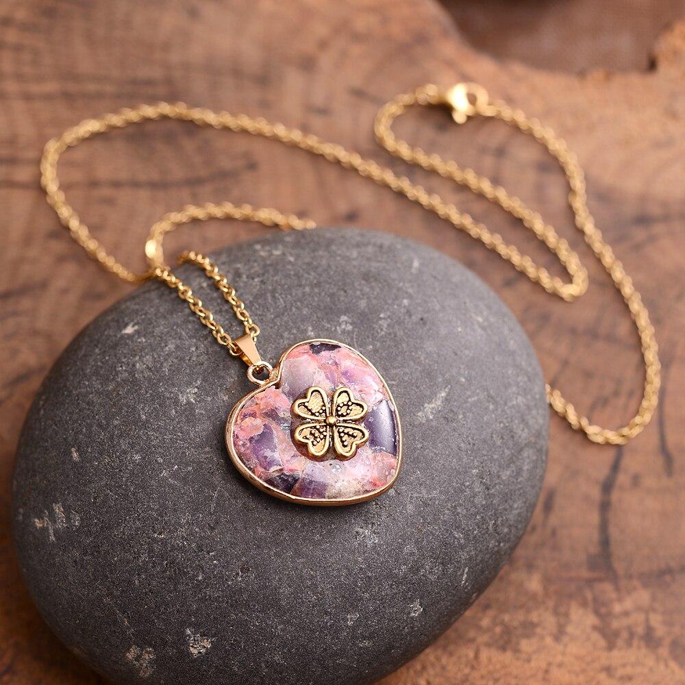 LuckyStone - Four Leaf Clover Pendant Necklace with Lucky Gemstone