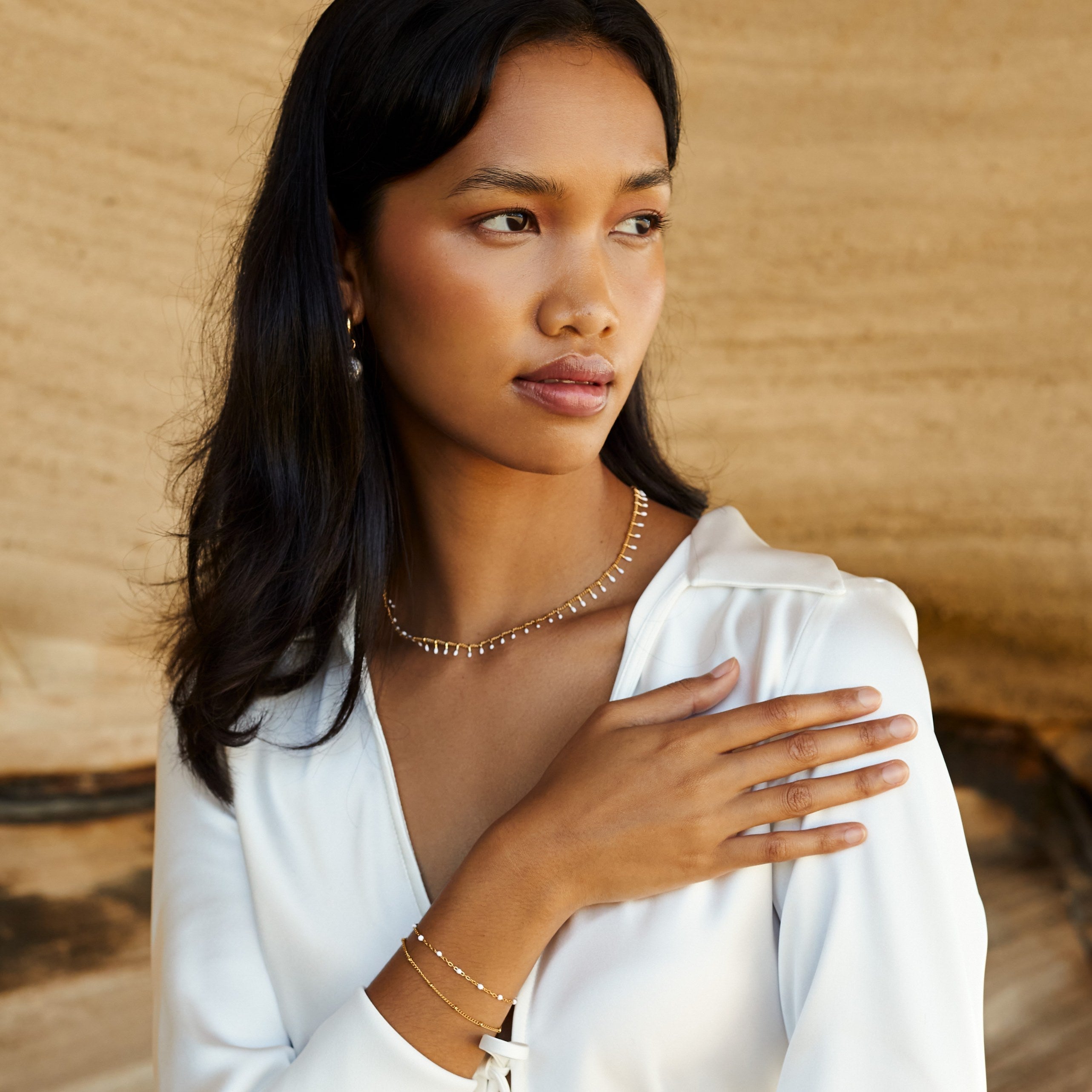 Liora - Bracelet double rang en perles blanches