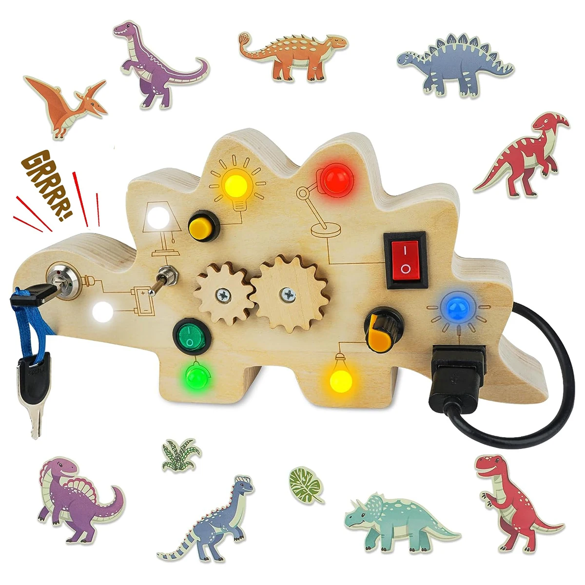 Odessaur - Montessori Dinosaur Sensory Board with LED Lights