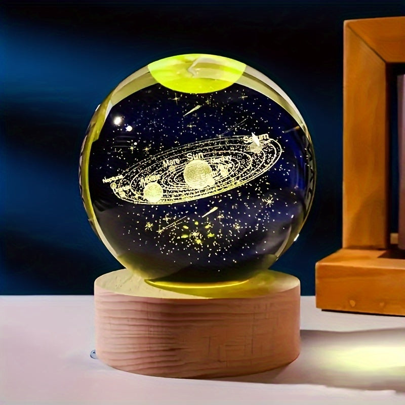 Spherune - 3D Crystal Table Lamp with Wooden Base