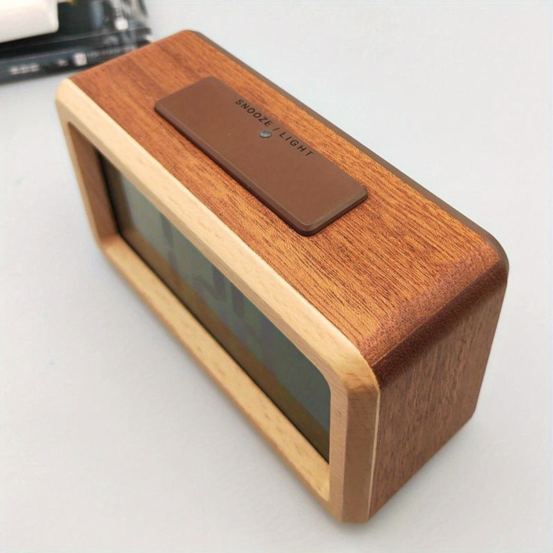 WoodChrono - Elegant Wooden Alarm Clock with Calendar and Temperature