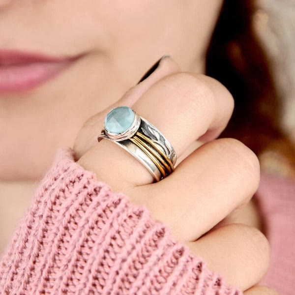 Selene - Bague spinner aigue-marine envoûtante
