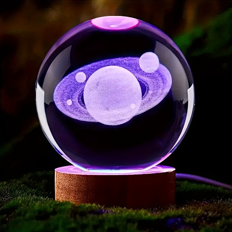 Spherune - 3D Crystal Table Lamp with Wooden Base