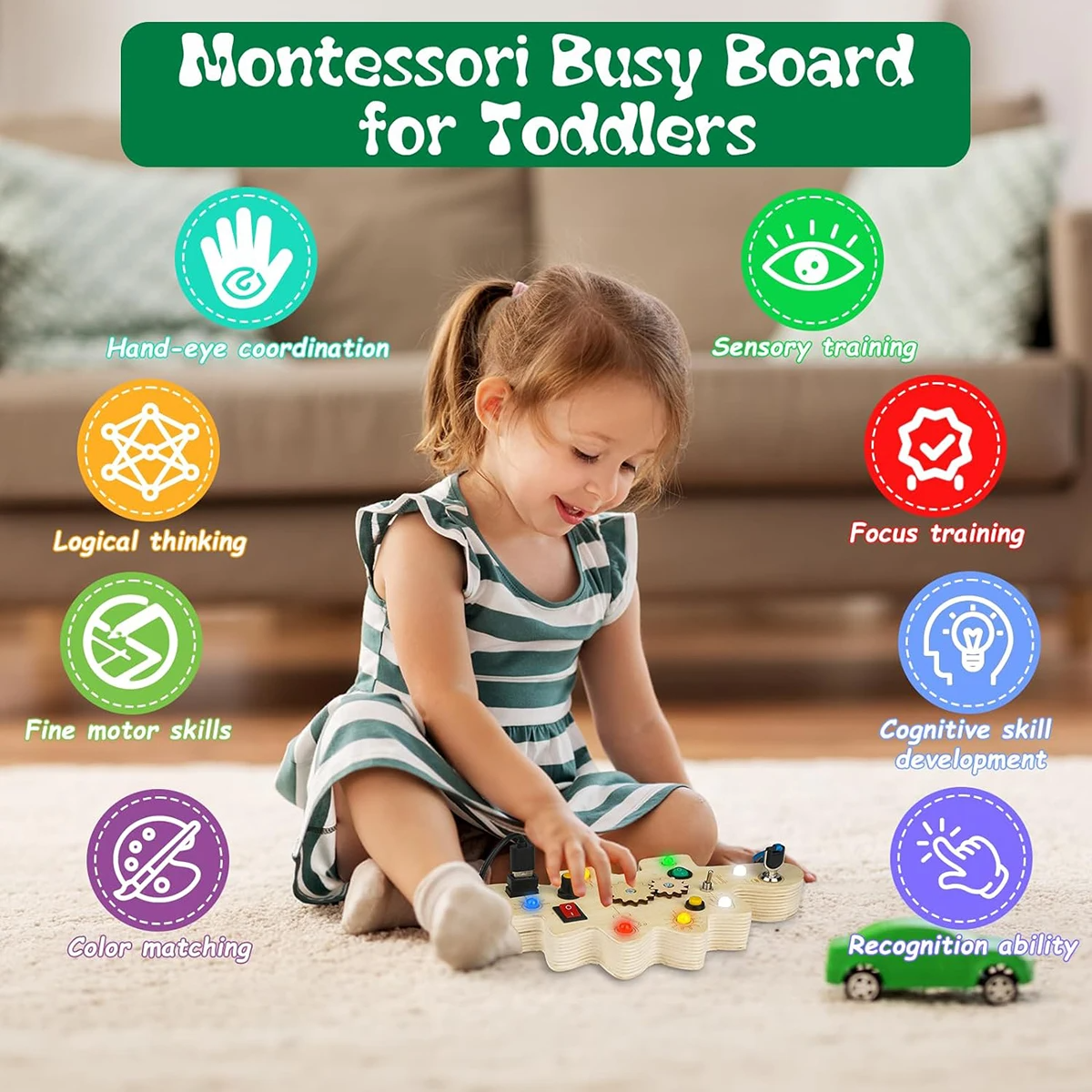 Odessaur - Montessori Dinosaur Sensory Board with LED Lights