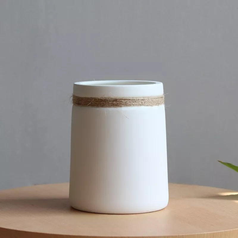 JuteLuxe - Vase Élégant en Céramique avec Détails en Jute Naturel