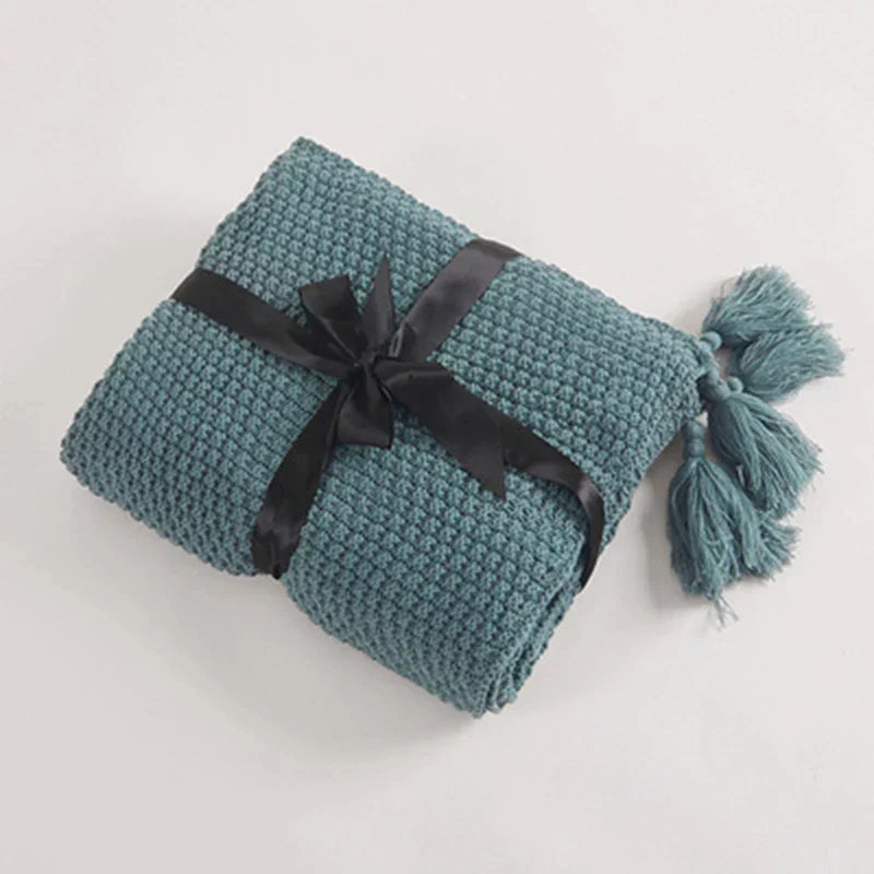 NordicCozy - Couverture en laine tissée à la main avec franges