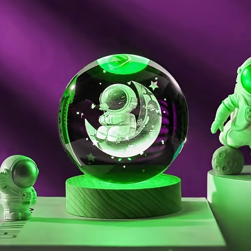 Spherune - 3D Crystal Table Lamp with Wooden Base