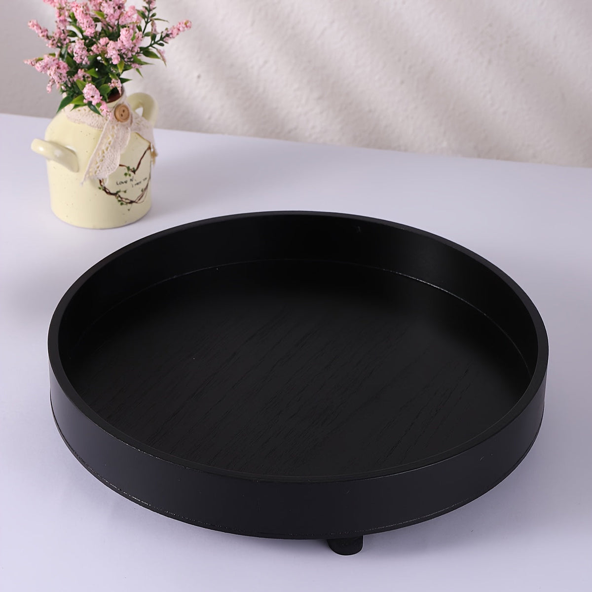 ClassicTray - Round Black Wood Tray for Chic Decor