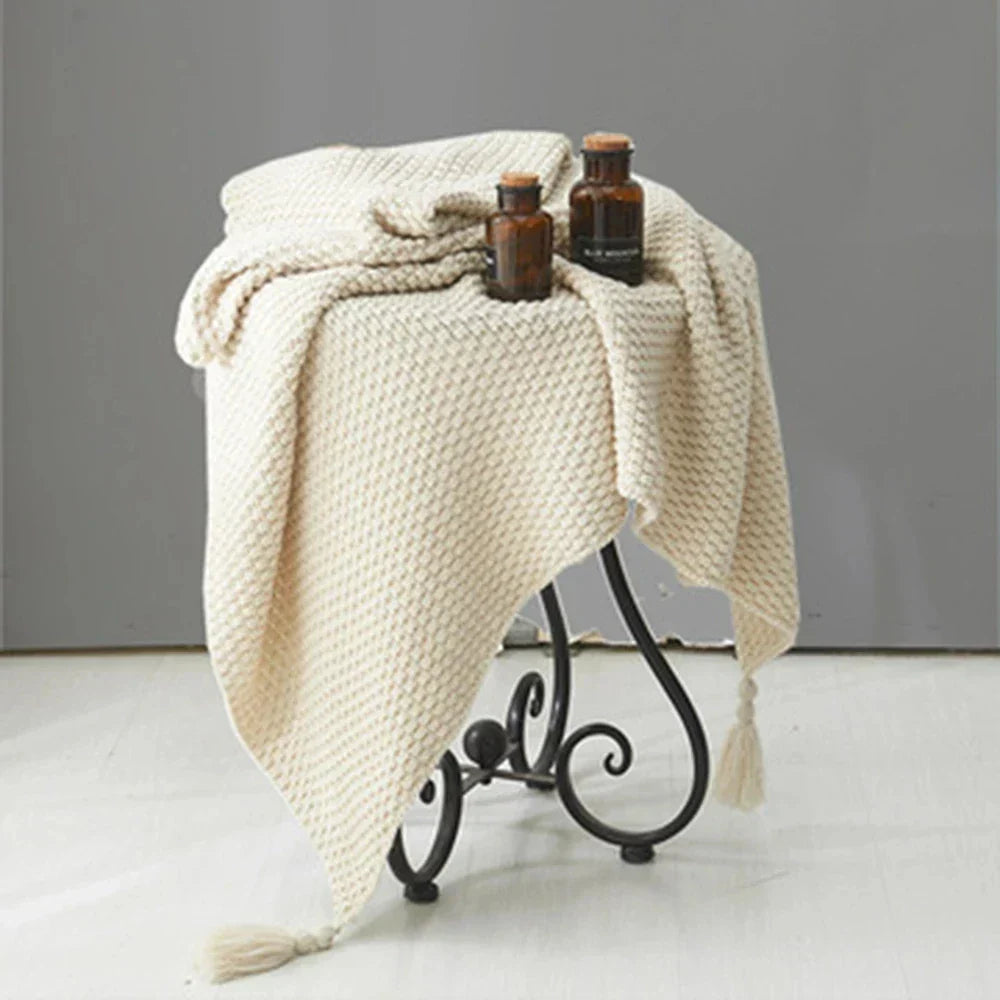 NordicCozy - Couverture en laine tissée à la main avec franges