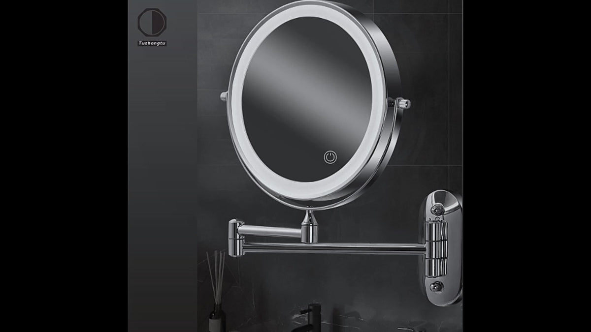 GlamGlow - LED Wall Mirror with Magnifying Lens and USB Charging
