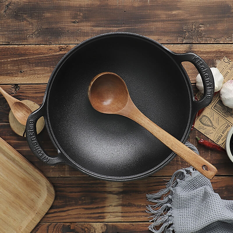 CastePrima - Non-Stick Cast Iron Skillet with Wooden Lid