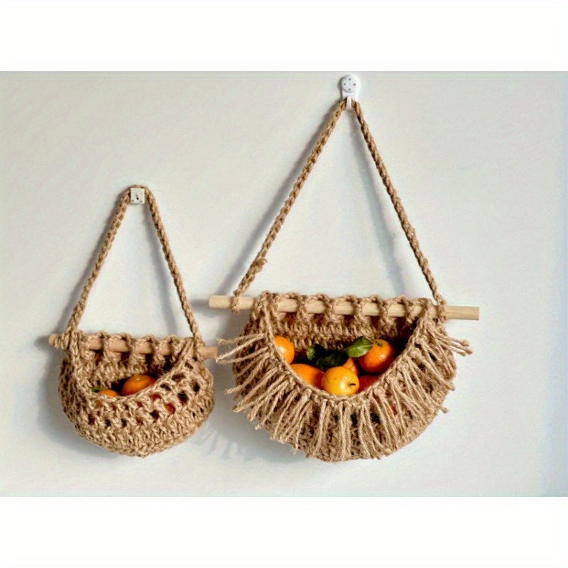 BohoCharm - Three-Tier Hanging Hemp Storage Bag for Fruits and Vegetables