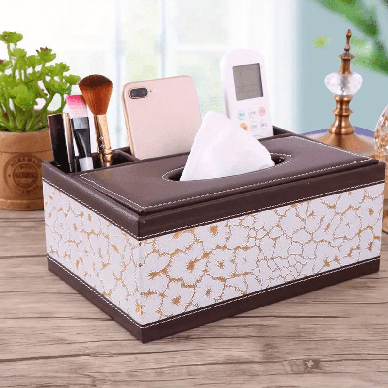 Chic Organizer - Faux Leather Storage Box with 4 Compartments
