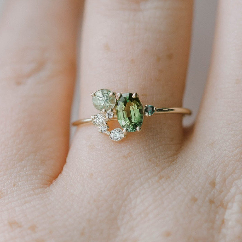 Selene - Bague péridot naturel et zircone étincelante