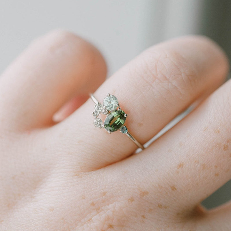 Selene - Bague péridot naturel et zircone étincelante