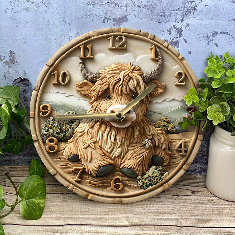 HighlandCharm - Horloge murale rustique à motif de vache