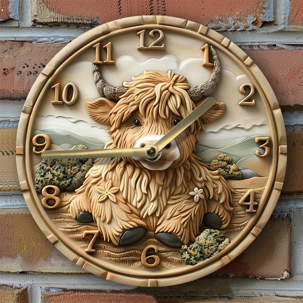 HighlandCharm - Horloge murale rustique à motif de vache