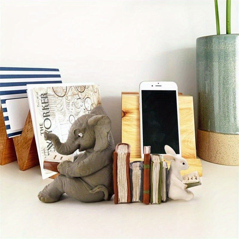 Charming - Playful Elephant and Rabbit Resin Bookends